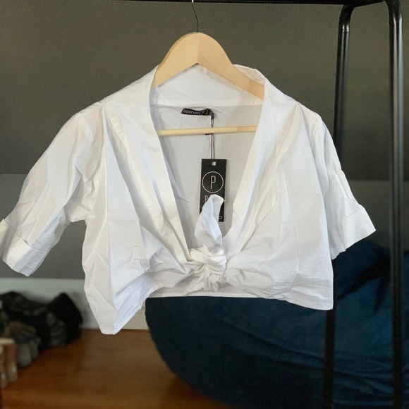 Petite Off The Shoulder Tie Front Shirt - Picture 1 of 5